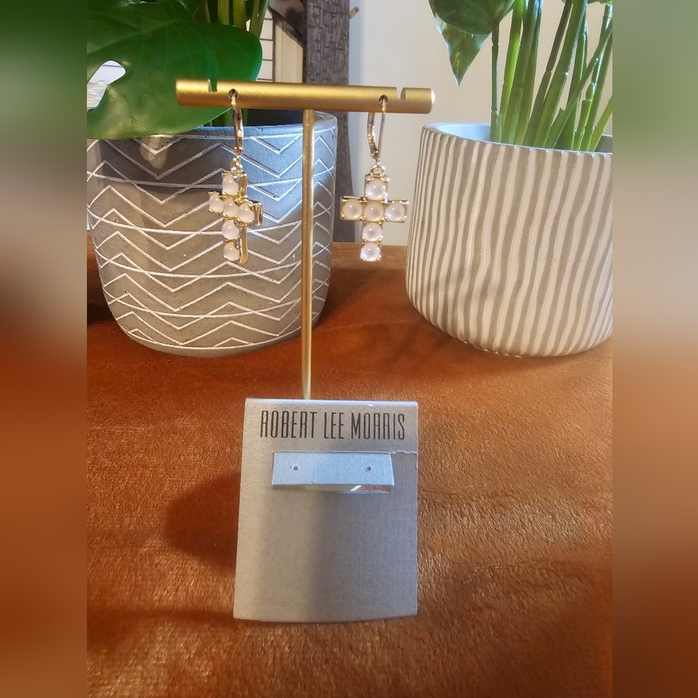 Robert Lee Morris Silver and White Cross Earrings - Picture 6 of 13